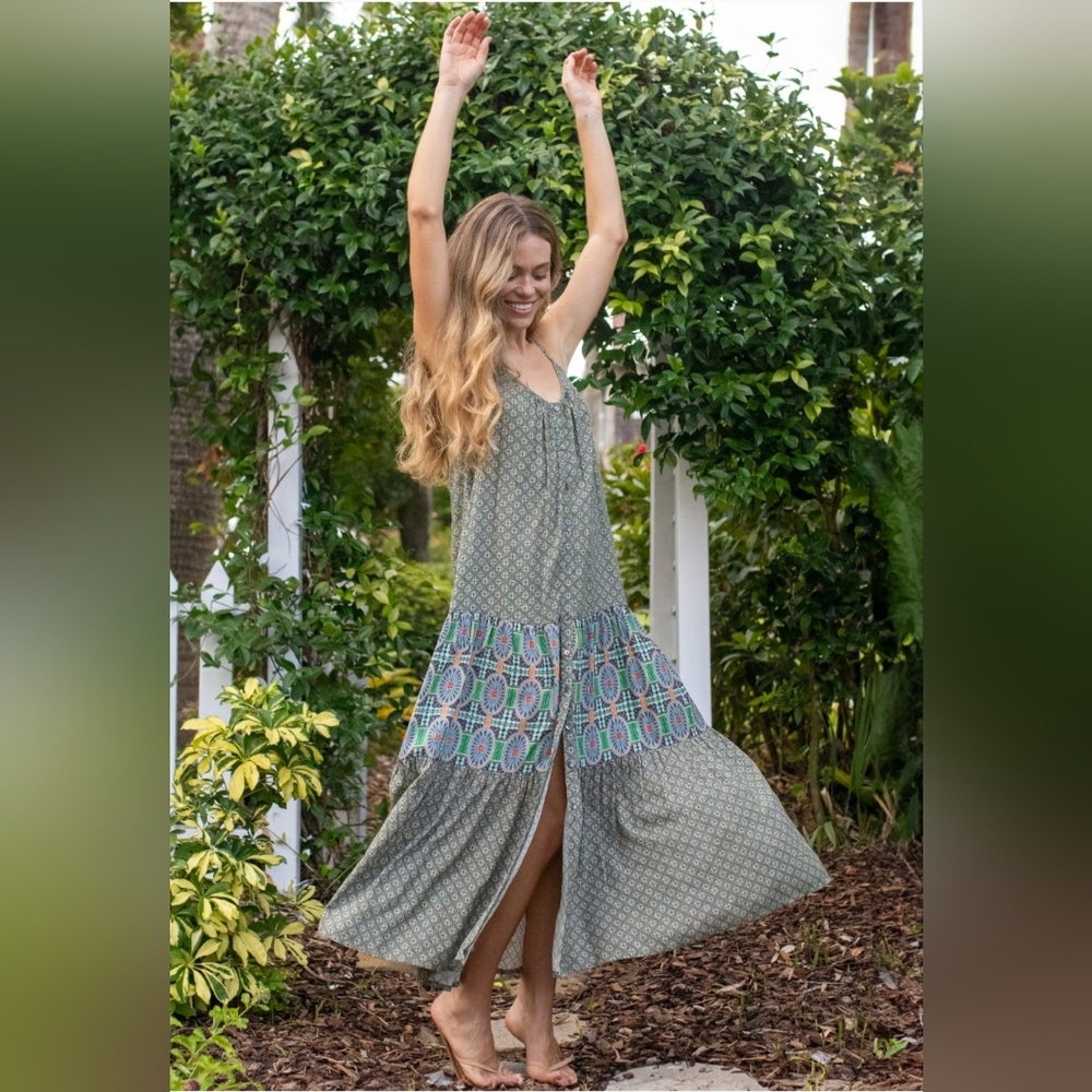 NATURAL LIFE Tiered Maxi Sundress,size S.